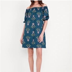 Old Navy Floral Mini Swing Dress Puff Sleeve Women L Blue